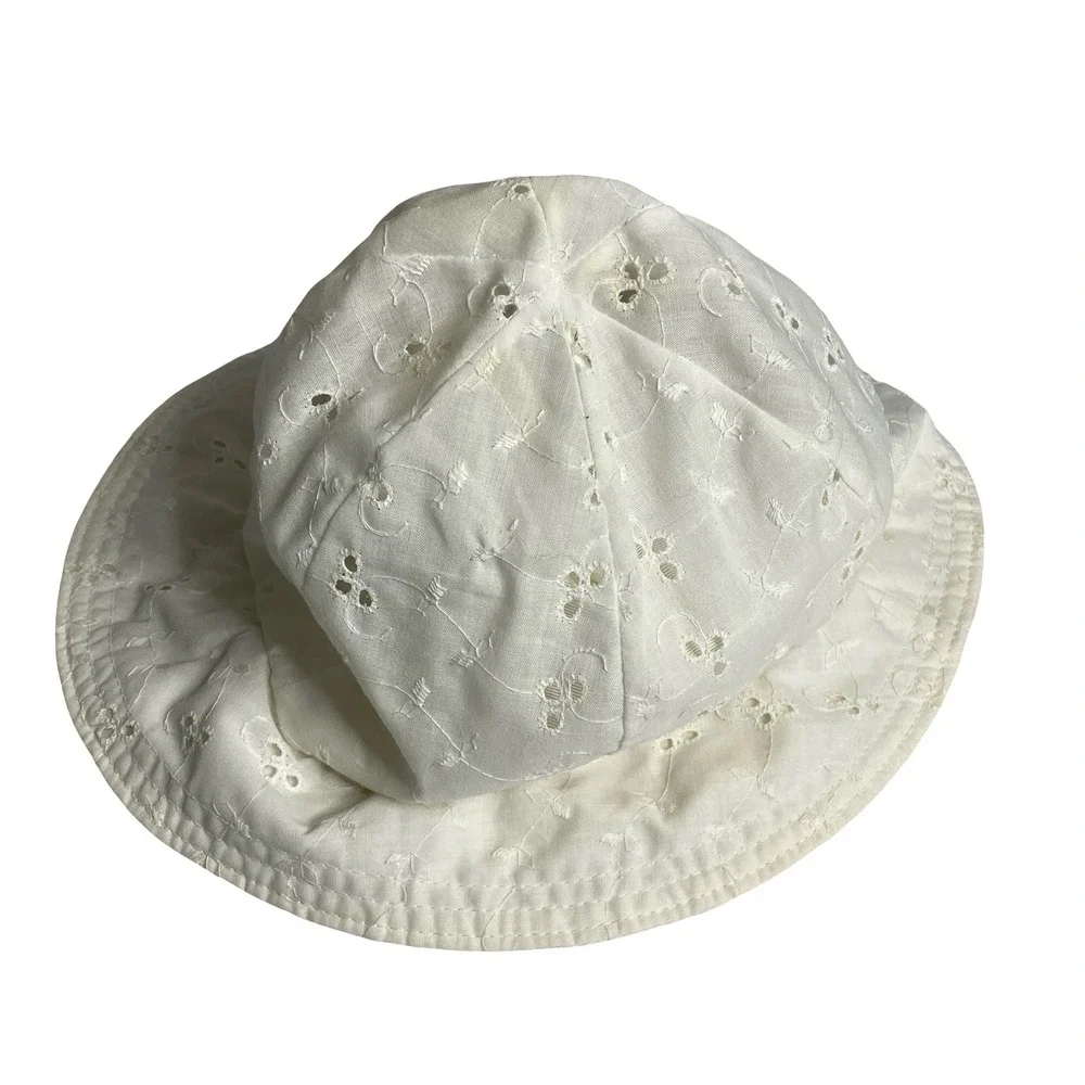 Vintage White Eyelet Embroidered Sun Hat Union Made USA Cottagecore Prairie